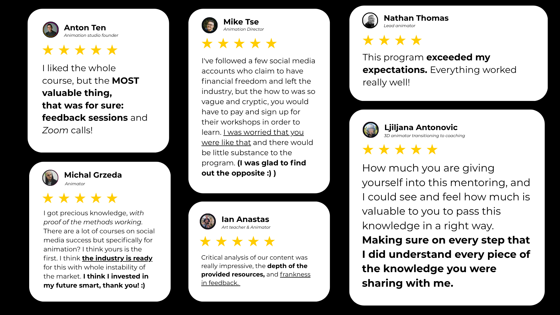 Testimonial from animation program participant